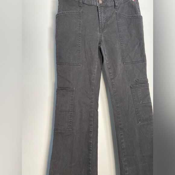 Vintage Tommy Flare Jeans Black Y2K Low Rise Denim Festival Emo Western Cargo 5 - Picture 4 of 15